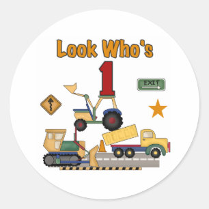Sticker Rond Véhicules de construction 1er anniversaire