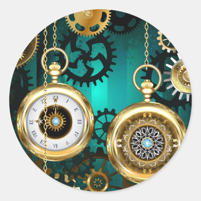 Sticker Rond Veille bijoux Steampunk sur un Arrière - plan vert (Devant)