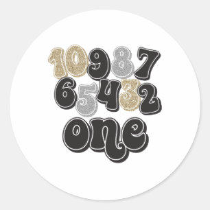 Sticker Rond Veille du Nouvel An Compte à rebours Premier Anniv