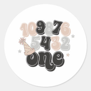 Sticker Rond Veille du Nouvel An Compte à rebours Premier Anniv