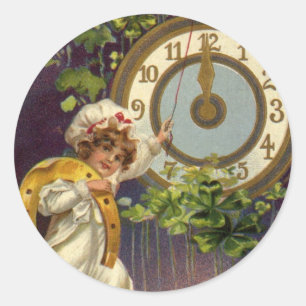 Sticker Rond Veille du Nouvel An Irlandaise Vintage à Minuit