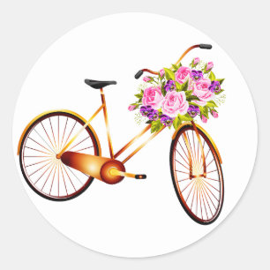 Sticker Rond Vélo Avec Panier De Fleurs