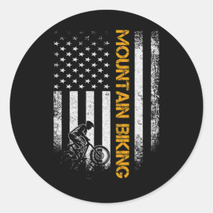 Sticker Rond Vélo de montagne Usa vintage drapeau américain Bik