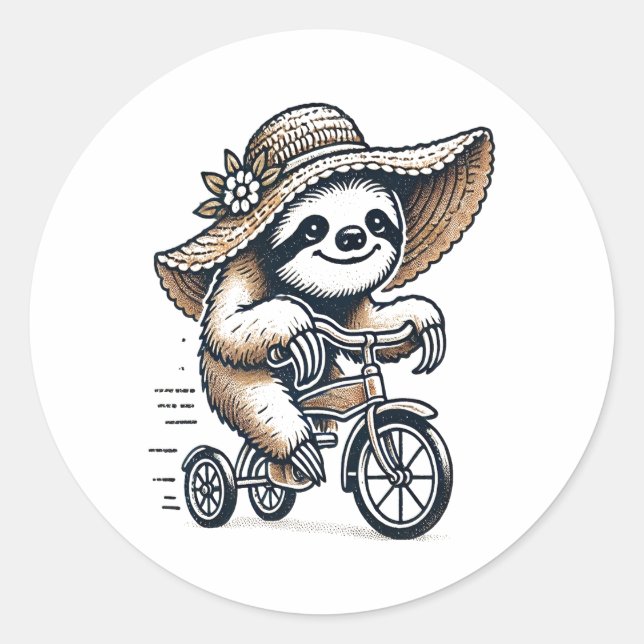 Sticker Rond Vélo d'équitation Sloth (Devant)