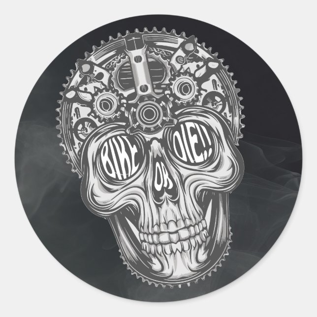 Sticker Rond Vélo ou mourir ! ! Conception du crâne (Devant)