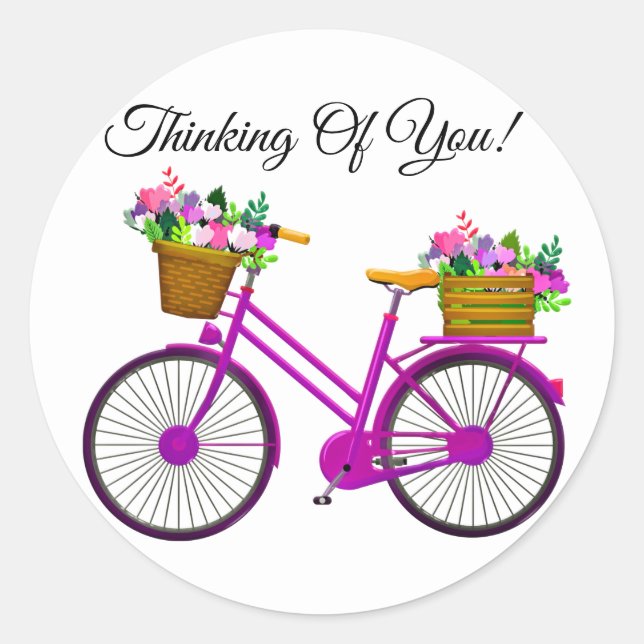 Sticker Rond Vélo Rose Avec Panier De Fleurs (Devant)