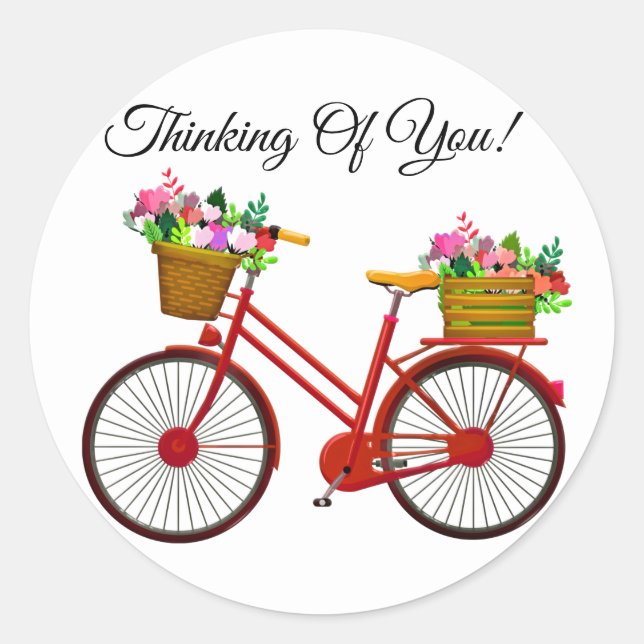 Sticker Rond Vélo Rouge Avec Panier De Fleurs (Devant)