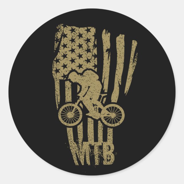 Sticker Rond Vélo tout terrain drapeau américain Mtb patriotiqu (Devant)