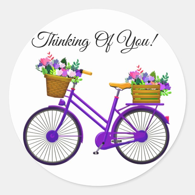 Sticker Rond Vélo Violet Avec Panier De Fleurs (Devant)