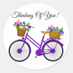 Sticker Rond Vélo Violet Avec Panier De Fleurs