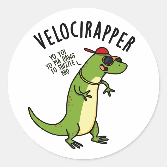 Sticker Rond Veloci-rapper Dinosaure Drôle (Devant)