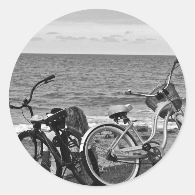 Sticker Rond Vélos au bord de la mer (Devant)