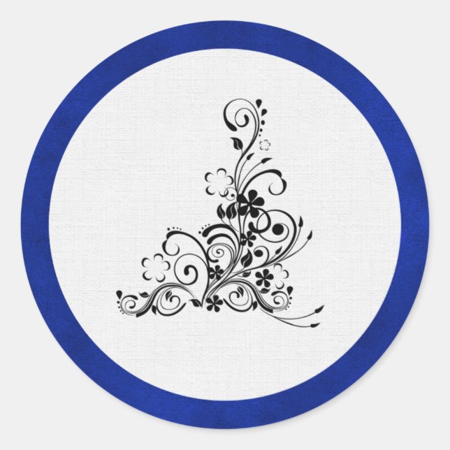 Sticker Rond Velours Bleu, Mariage à la floraison noire (Devant)