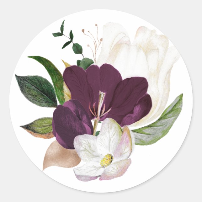Sticker Rond Velours floral prune foncé (Devant)