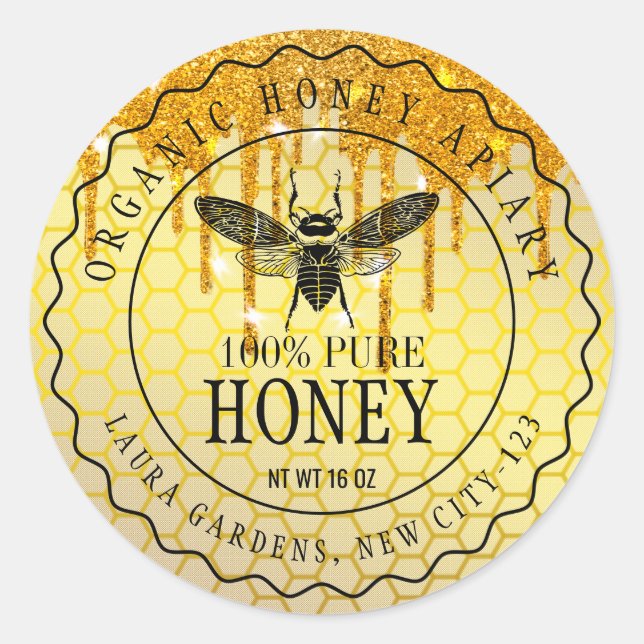 Sticker Rond Vendeur d'abeilles d'or Lecteurs de miel Apiariste (Devant)