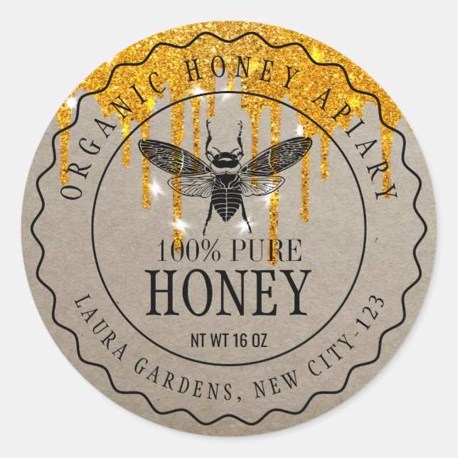 Sticker Rond Vendeur d'abeilles d'or Lecteurs de miel Apiariste (Devant)