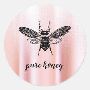 Sticker Rond Vendeur d'abeilles miel Apiariste Rose Vintage Or