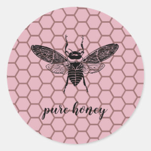 Sticker Rond Vendeur d'abeilles miel Apiariste Rose Vintage Or