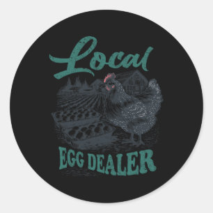 Sticker Rond Vendeur d'oeufs local poulet rétro drôle agriculte