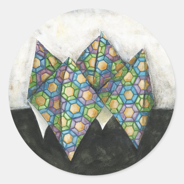 Sticker Rond Vendeur Origami Fortune sur papier géométrique (Devant)