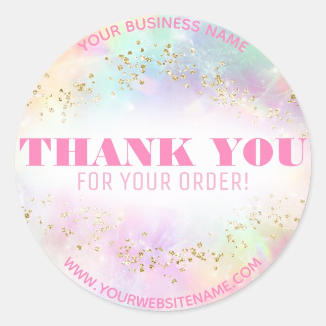 Sticker Rond Vendeur Pastel Rainbow Pink Gold Merci (Devant)