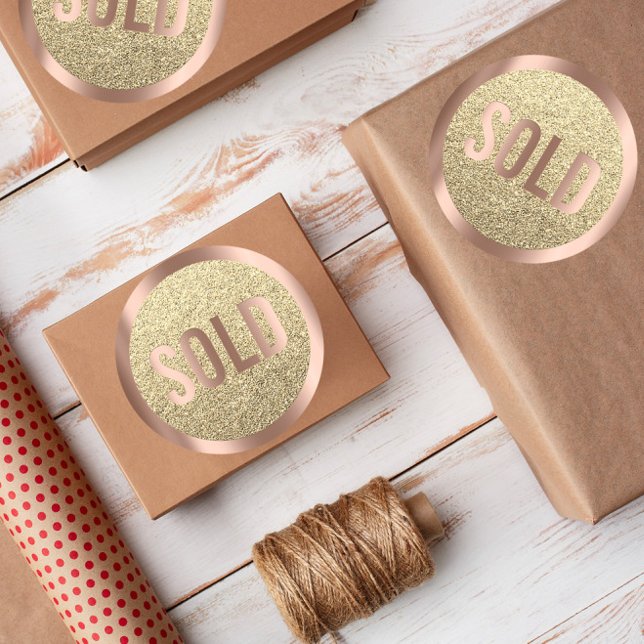 Sticker Rond Vendu Parties scintillant Rose or agent immobilier (Créateur téléchargé)