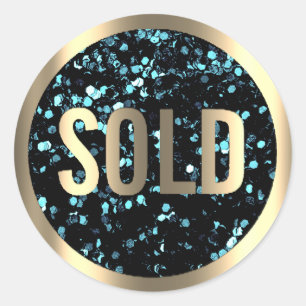 Sticker Rond Vendu Turquoise Séquin Agent immobilier métallique