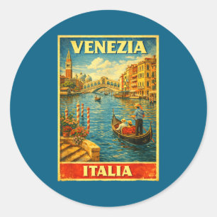 Sticker Rond Venezia Italia Voyage Vintage Venise