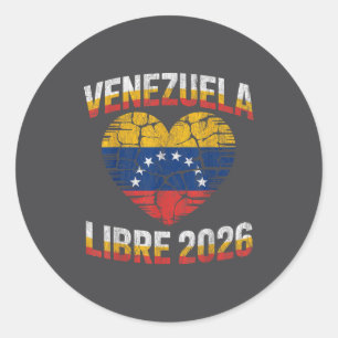 Sticker Rond Venezuela Libre 2026 Drapeau du cœur du Venezuela