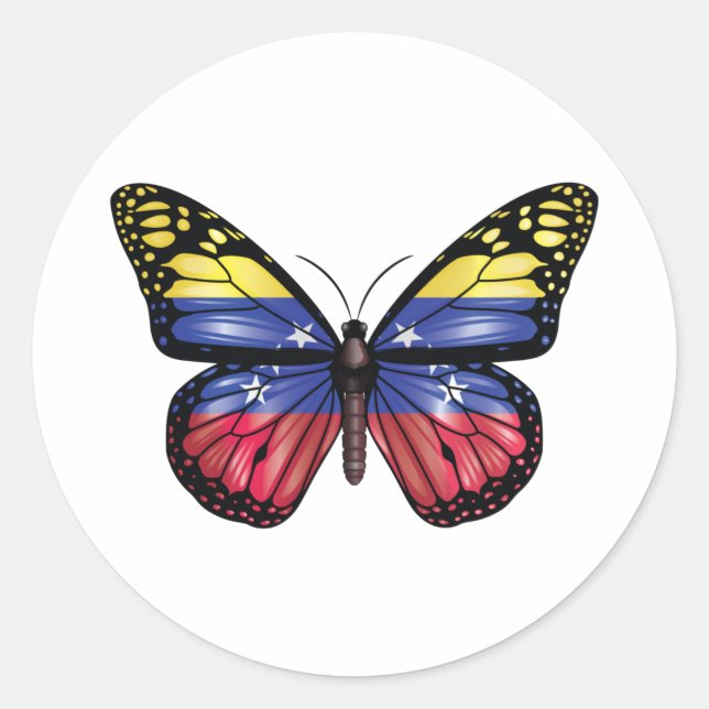 Sticker Rond Vénézuélienne papillon drapeau monarque chemise Tr (Devant)