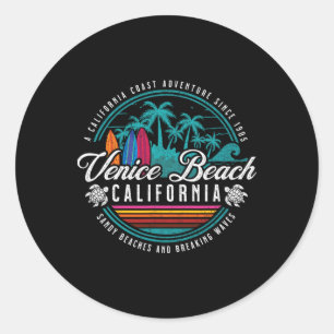 Sticker Rond Venice Beach California Sandy Beaches Bref Wav