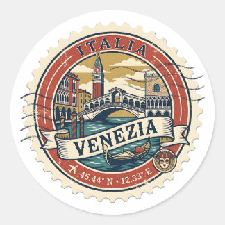 Sticker Rond Venice Vintage Travel Stamp Italy
