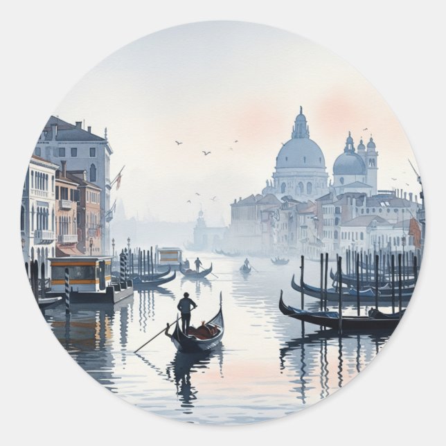 Sticker Rond Venise Italie Voyage Souvenir Aquarelle (Devant)