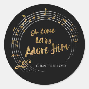 Sticker Rond VENONS NOUS ADORE Christian Christmas Hymn Black