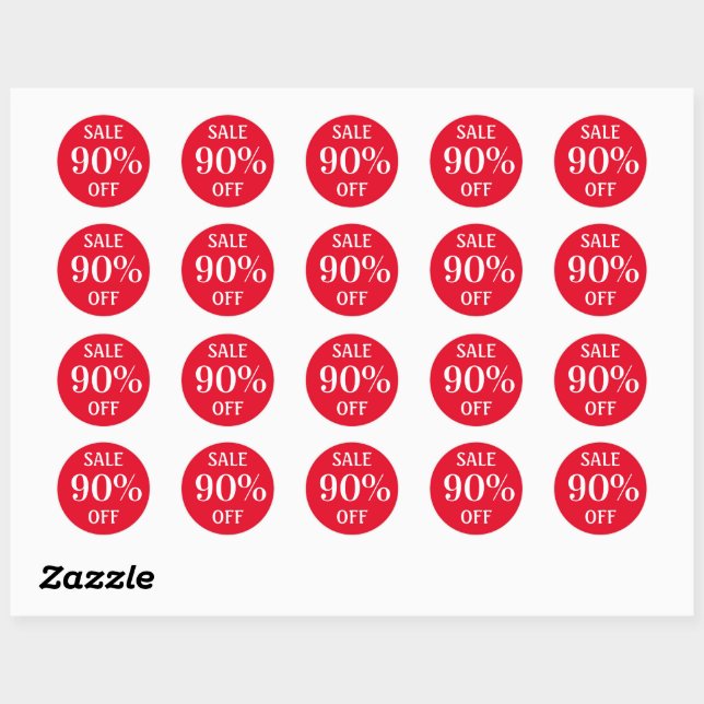 Sticker Rond Vente 90% Promo % Vente Modifier Rouge Blanc Texte (Feuille)