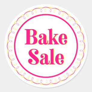 Sticker Rond Vente de gâteau rose jaune