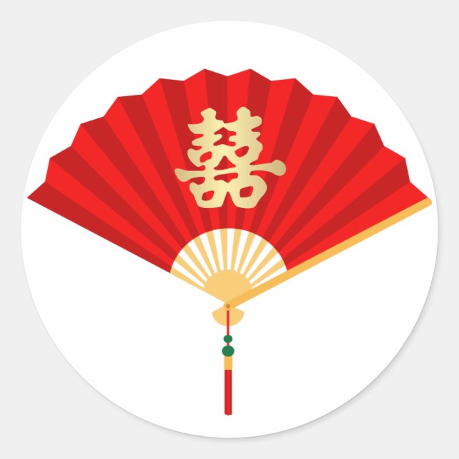 Sticker Rond Ventilateur chinois et double bonheur (Devant)