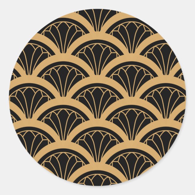 Sticker Rond Ventilateur or et noir Art déco Motif (Devant)