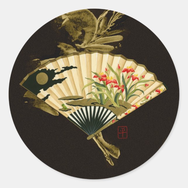 Sticker Rond Ventilateur oriental criblé au design floral (Devant)