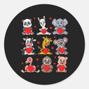 Sticker Rond Véntines Mignonnes Animaux de la Journée Tenant Co