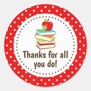 Sticker Rond Ver de livre Merci Appréciation de l'enseignant Ta