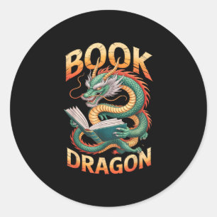 Sticker Rond Ver de livre vintage soit dragon de livre biblioth