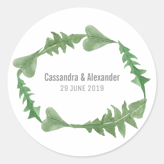 Sticker Rond Verdure Aquarelle Foliage Mariage (Devant)