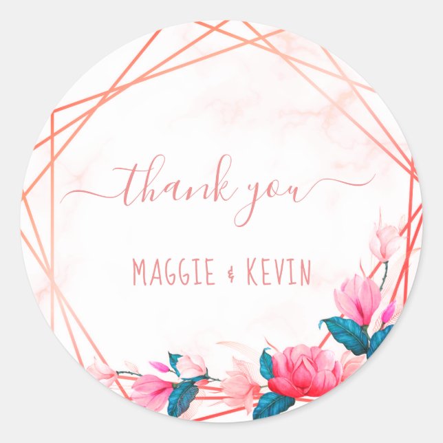 Sticker Rond Verdure Elégant Rose Or Cadre géométrique Classic (Devant)