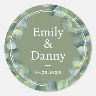 Sticker Rond Verdure Élégante Sage Vert Mariage botanique