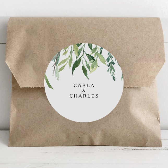 Sticker Rond Verdure moderne Foliage Mariage Enveloppe Phoques (Créateur téléchargé)