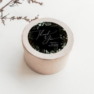 Sticker Rond Verdure Noir et Or Merci Mariage Faveur
