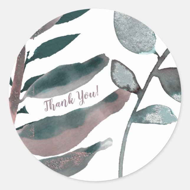 Sticker Rond Verdure rustique Bleue Botanique Feuille Aquarelle (Devant)