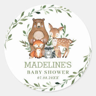 Sticker Rond Verdure rustique Bois Animaux Baby shower Favorise