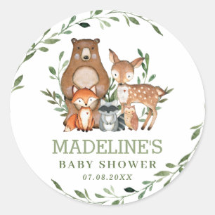 Sticker Rond Verdure rustique Bois Animaux Baby shower Favorise